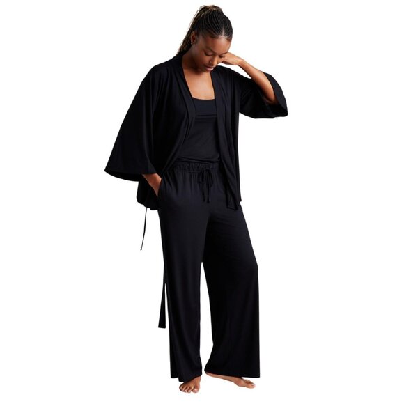 State Of Day Womens 2-Pc. Fluid-Knit Pajama Cardigan Pants 100189719MS Black XS - Picture 7 of 8